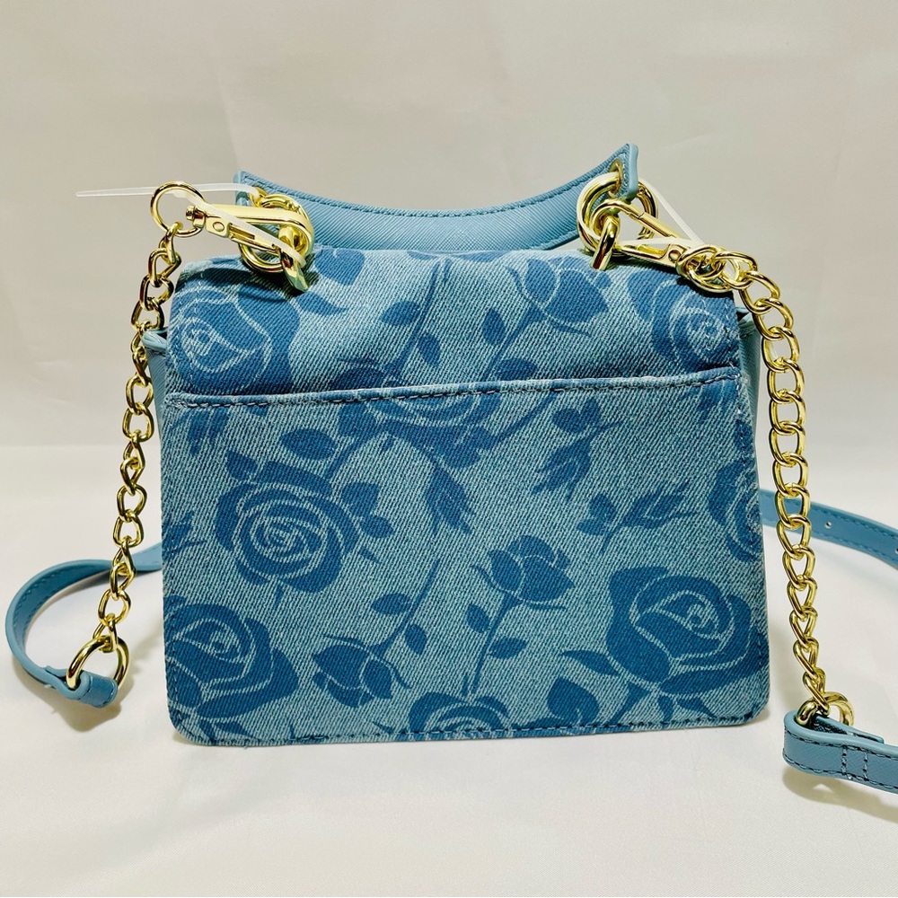 Betsey Johnson Blue DENIM Floral Crossbody Bag with Gold Bow, NWT - Picture 4 of 16